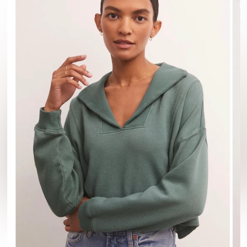 Z Supply Women’s Soho Fleece Weekender Cropped Sweatshirt Calypso Green X-Small